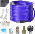 NIFUAL 25FT Sewer Jetter Kit for Pressure Washer, 5800PSI Drain Cleaner Hose 1/4 Inch NPT Corner, Rotating and Button Hose Sewer Jetting Nozzle Waterproof Tape Pearl Corsage Pin Spanner Glove