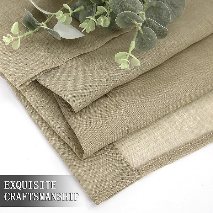 Tollpiz Short Sheer Curtain Linen Textured Bedroom Curtains Sheer Light Filtering Rod Pocket Voile Curtain for Living Room, 54 x 54 inches Long, Taos Taupe, Set of 2 Panels