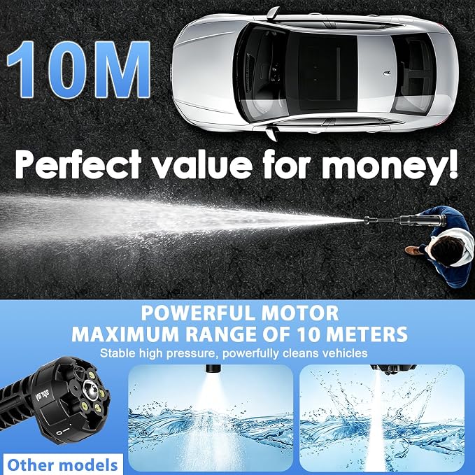 Cordless Portable Washer, Handheld Washer, Battery Operated Washer with 5M Elastic Hose for Car Home with Storage Box 80bar