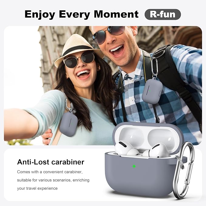 R-fun for AirPods Pro 2 Case, Soft Silicone Protective Cover with Keychain and Cleaning Pen, Compatible with AirPods Pro 2nd/1st Generation, Supports Wireless Charging, Pebble