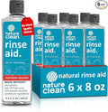 Nature Clean All Natural Dishwasher Rinse Aid Cleaner, Liquid Dishwasher Rinse Agent for Spot-Free Glass & Cutlery in Hard Water, Non Toxic Dish Washer Rinse Aid & Stain Remover, 8 oz/250ml, Pack of 6