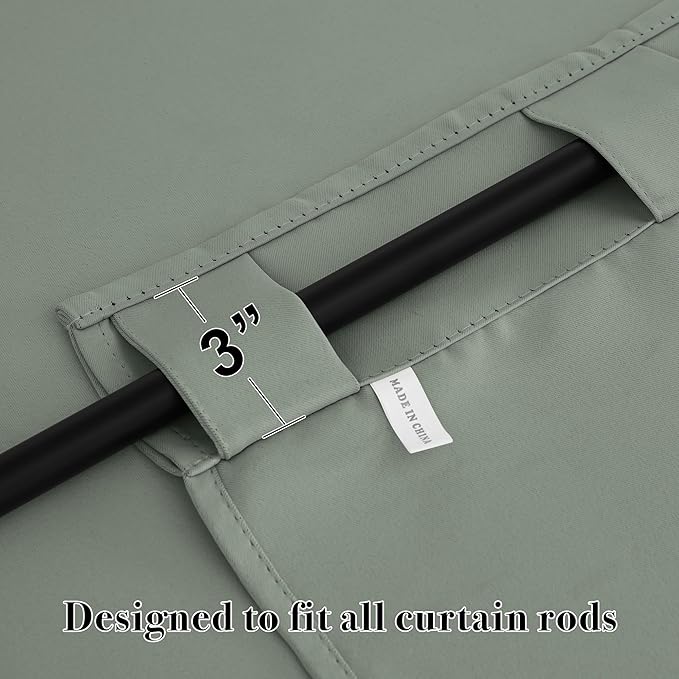 RYB HOME Sage Green Curtains for Living Room, Elegent Farmhouse Vertical Back Tab& Rod Pocket Blackout Window Decor for Bedroom Dining, Sliding Glass Door Home Office Drapes, W62 x L84, 2 Panels