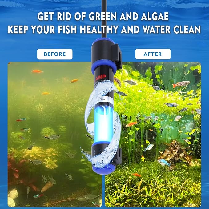 UV-C Aquarium Clean Light with Timer, Mini 3W 5W 7W 9W 11W Submersible Algae Clean Light Water Green Clean Fish Tank Water Clean Lamp for Sump Pond Filter Tank (5W Timer)