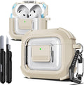 R-FUN for AirPods 4 Case with Lock Magnetic Lid MagSafe, Desert Gray | Compatible with Apple AirPods 4th Generation Protective Case with Cleaner Kit & Carabiner, Powerful Drop Protection
