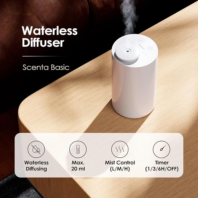 Airversa AN6 Waterless Essential Oil Diffuser Starter Kit, White | 2X20 mL BLG+BCR Hotel Scent Fragrance Oil, Up to 600 sq ft, Battery Operated, Portable for Home Car Office, AN6Kit-2x20-B