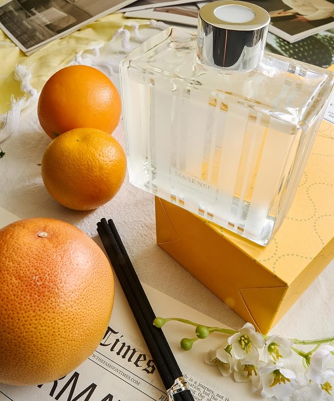 M&SENSE Reed Diffuser Set, Citrus Zest, 7.04 oz Natural Essential Oil | Non-Toxic Organic, Long-Lasting Fragrance, Ideal for Kitchen Home Office, Gifts for Women