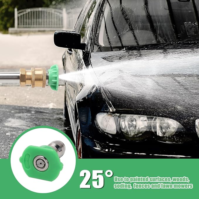 Pressure Washer Tips, 7 Pack Power Washer Nozzle Tips, 25 Degree Green, 1/4 Inch Quick Connect, 4000 PSI