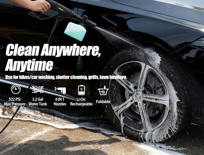 Portable Cordless Pressure Washer with Water Tank, Battery Powered Power Washer for Car Washing, RV, Camping, Patio & Outdoor Cleaning