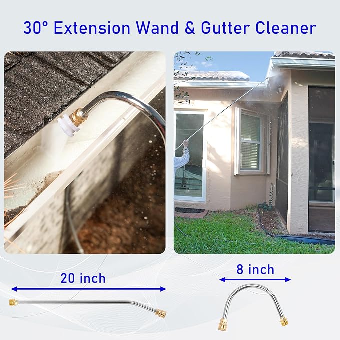 M MINGLE 20 FT Telescoping Pressure Washer Wand, 4000 PSI | High-reach Spray Wand Kit with Gutter Attachment, 5 Nozzle Tips, Couplers and Support Belt, for Roof Edges, Soffits and Walls