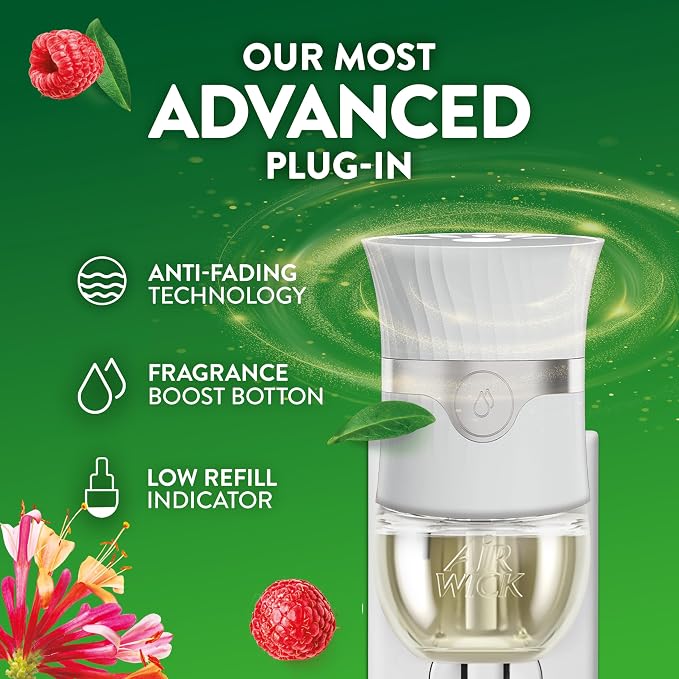 Air Wick Plug in Scented Oil Refill, 5 ct, Lush Honeysuckle and Raspberry, Air Freshener, Essential Oils, Spring Collection