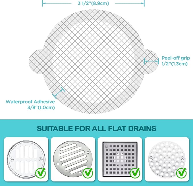 50 Pack Disposable Shower Drain Hair Catcher Mesh Stickers - Peel & Stick Drain Strainers to Prevent Clogs, Strong Waterproof Adhesive, Mess-Free Disposable Drain Covers for Shower & Bathtub
