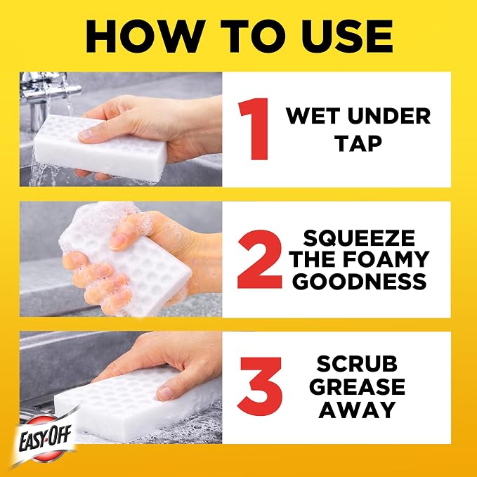 Easy‑Off Heavy Duty 2‑in‑1 Ultra Thick Eraser & Degreasing Formula, 3 Multi‑Use Cleaning Pads — Cuts Through Tough Grease & Grime in Seconds