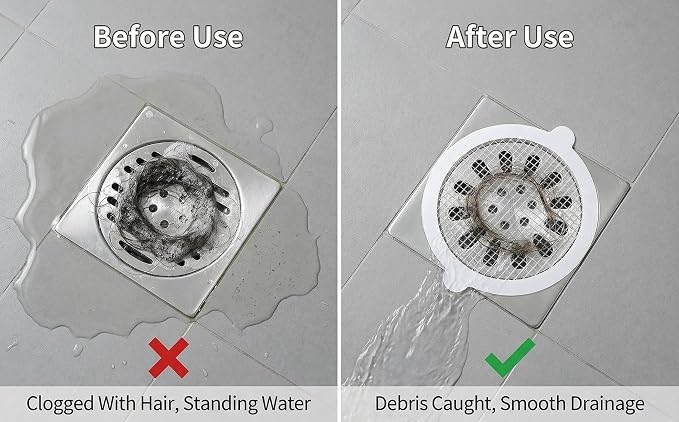 Hair Catcher Shower Drain Strainer – Disposable Mesh Stickers, Prevent Hair Clogs in Bathroom, Kitchen Sink, and Washbasin – Easy Peel & Stick, Smooth Drainage