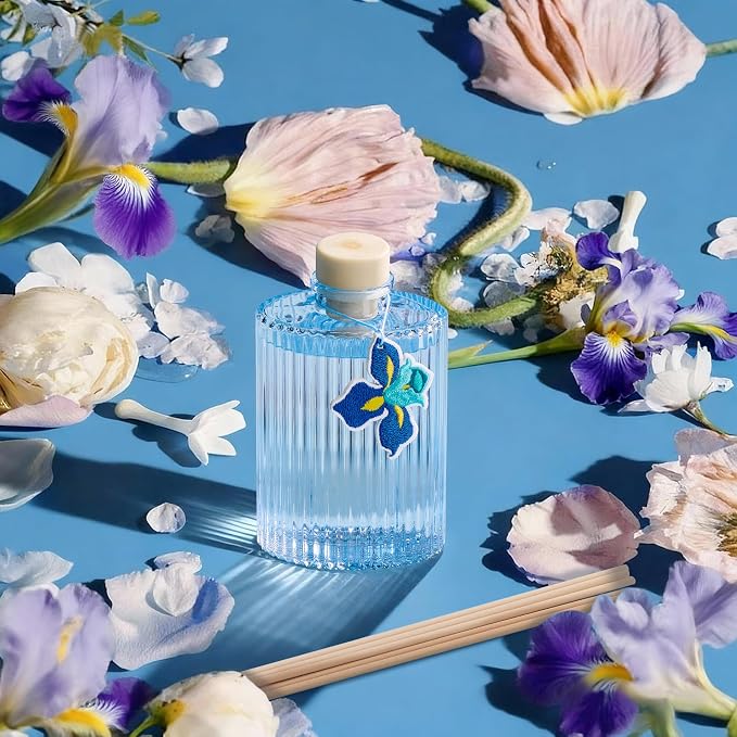 Reed Diffuser, Blue Iris Scent Flower Diffuser, 6.09 fl oz | 8 Reeds, Long-Lasting Home Fragrance, Bathroom Bedroom Shelf Decor & Gifts