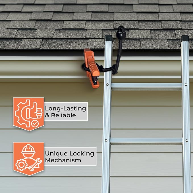 Holden USA - Ladder Clamp - Stabilizer Clip – Secure Safety Clamp for Roof, Gutters, and Wall Prep – Durable Support Cord for Roofing and Gutter Tasks (Pair / 2 Units) Mini Orange