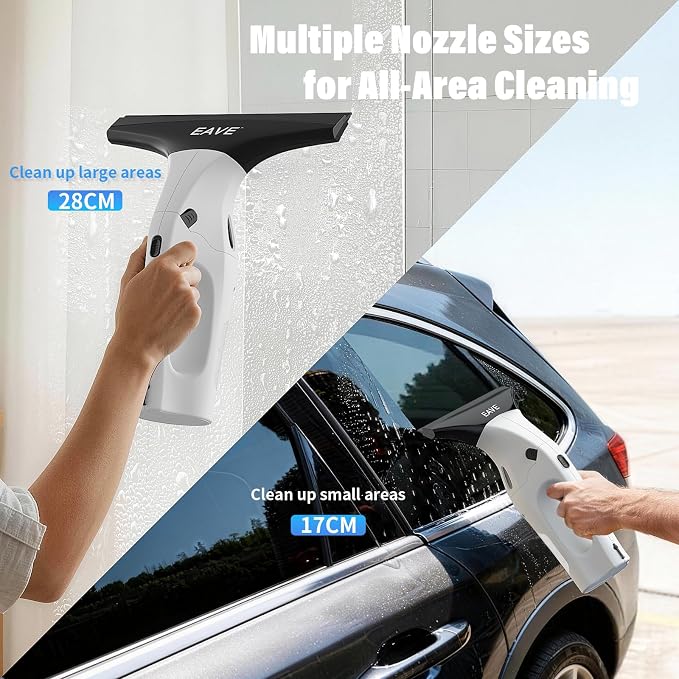 Window Vacuum Squeegee Cordless, Electric Window Cleaner Kit with 11" & 6.7" Squeegee Blades, 2000Pa Vacuum Squeegee with 45min Battery Life & 270ml Water Tank, Suitable for Windows, Mirrors
