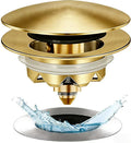 Anlige Bathtub Drain Stopper, Pop Up Tub Stopper and Cover, Bottom with Hair Catcher, Universal for 1.45 in to 1.8 in Drain, Replaces Old Drain Plug, Brushed Gold
