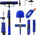 30FT Reach Solar Panel Cleaning Brush Kit with 5-24FT Telescoping Pole, 40FT Hose, 20" Water Fed Brush, Soap Dispenser, Cobweb Duster, Squeegee & High Ceiling Duster for Roof, RV, Gutter, Boat, Deck