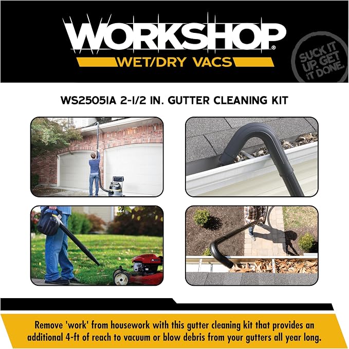 WORKSHOP Wet/Dry Vacs WS25051A 2-1/2-in. Gutter Cleaning Vac Attachment Kit | Collects or Blows Debris Out of Gutters, For WORKSHOP Shop Vacuum Cleaners, Fits 2-1/2-inch Extension Wands and Hoses
