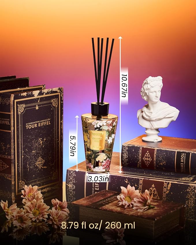 M&SENSE Reed Diffuser Set, Orange Goji, 8.79 oz Natural Essential Oil | Non-Toxic Organic, Long-Lasting Fragrance, Ideal for Living Room, Kitchen, Gifts for Women