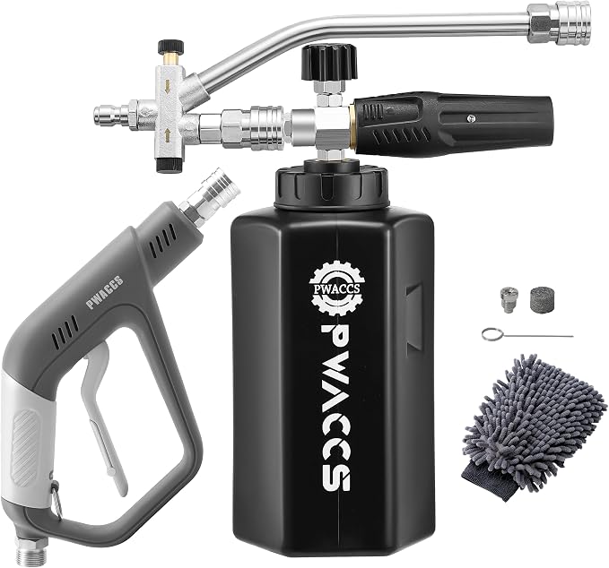 PWACCS Foam Cannon, 1.5 L Pressure Washer Gun with Dual Connector | 4000 PSI, Ideal for Driveways, SUVs & Detailing, Car Wash, Fits Most Pressure Washers with 1/4" Quick-connect