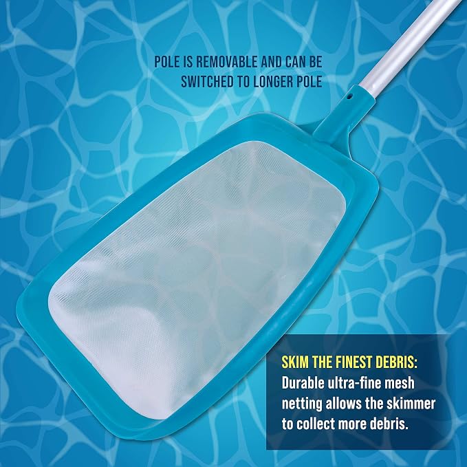 U.S. Pool Supply Professional Spa, Hot Tub, Pool Hand Leaf Skimmer Net with 17" Aluminum Pole - Ultra Fine Mesh Netting, Clean the Finest Debris - Pond, Kid Kiddie Inflatable Pool Cleaning Maintenance