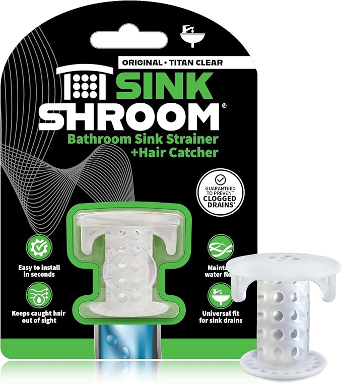 SinkShroom SSCLE988 The Revolutionary Sink Drain Protector Hair Catcher/Strainer/Snare, Clear