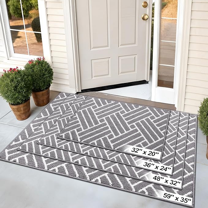 OLANLY Indoor Door Mat, 36x24 Inch, Dirt Resistant and Absorbent, Non-Slip Rubber Backing Floor Mats, Easy Clean Low-Profile Doormat for Entryway, Front Door, and Inside Entrance, Grey