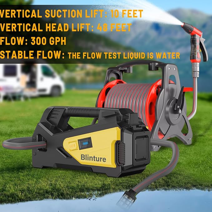 Battery Powered Water Transfer Pump, Cordless Power Washer Compatible DeWalt 18-20V, 2Ah-5Ah Battery, Cordless Water Pump, Self-Priming RV Water Pumps, Pressure Pump 50FT Head(Not include Battery)