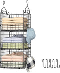 Sonyabecca 3-Tier Hanging Closet Organizers and Storage, Foldable Stackable Wire Basket Bins with 5 S Hooks, Space-Saving Hanging Closet Shelf for Clothing, Sweaters, Handbags, Hats,Purse