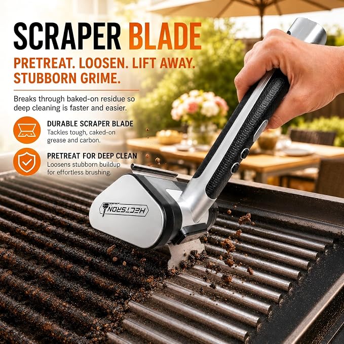 Electric Grill Brush, Cordless BBQ Grill Cleaner with High Torque Motor, 3-Speed Rotary Brush, LED Light & Stainless Steel Scraper, 4000mAh Rechargeable Tool for Outdoor Grills, Griddles & Smokers