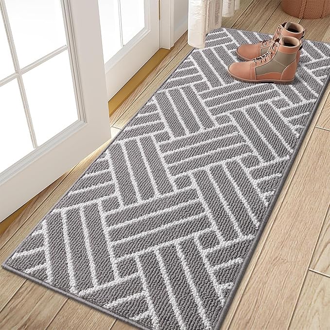 OLANLY Runner Indoor Door Mat, 47x23 Inch, Dirt Resistant and Absorbent, Non-Slip Rubber Backing Floor Mats, Easy Clean Low-Profile Doormat for Entryway, Front Door, and Inside Entrance, Grey