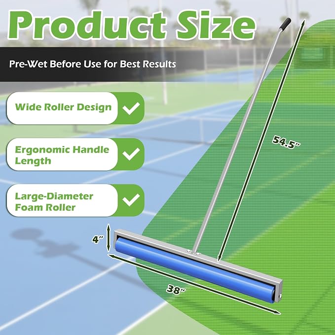 Tennis Court Squeegee, 38'' Foam Tennis Roller for Quick Clearing, Silver | Quick Water Removal, Lightweight, PVA Tennis Foam Sponge Roller