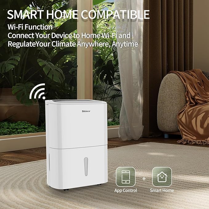 Shinco 6,000 Sq.Ft Energy Star Dehumidifier with WIFI, Ideal for Large Rooms and Home Basements, Efficient Moisture Removal with Adjustable Humidity Control, 1.32 Gallons Water Tank