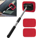 Windshield Cleaning Tool, Car Window Cleaner, Vehicle Window Cleaner with Extendable Handle & 2 Washable Microfiber Pads, Car Interior Glass Wiper Cleaning Kit for Most Vehicles (Red)