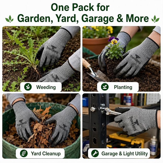 6 Pairs gardening gloves mechanic for men grip,Breathable latex dipped gloves,Suitable for garden weeding, construction, outdoor, warehouse handling, etc.