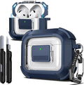 R-FUN for AirPods 4 Case with Lock Magnetic Lid MagSafe, Blue | Compatible with Apple AirPods 4th Generation Protective Case with Cleaner Kit & Carabiner, Powerful Drop Protection