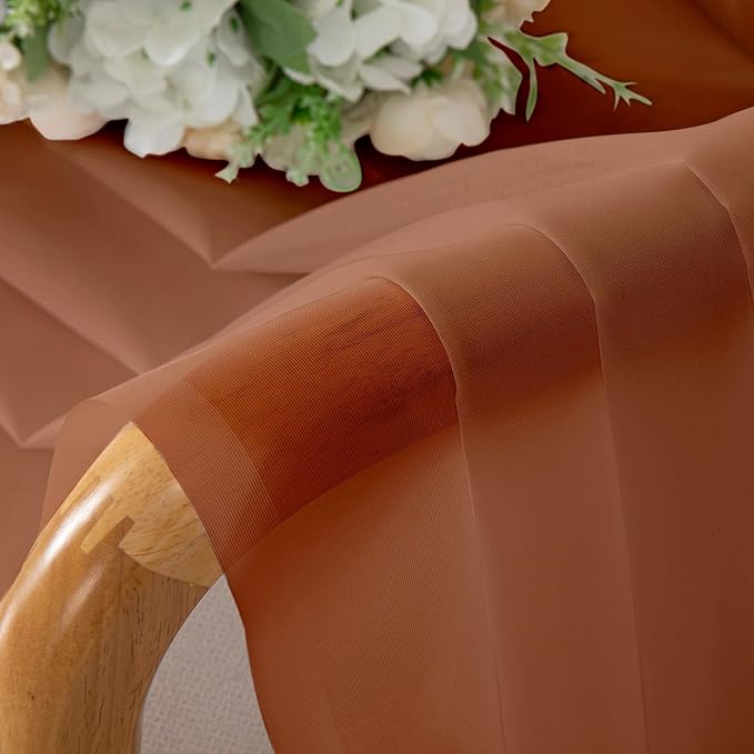 Chyhomenyc Sheer Orange Curtains 90 inches Long 2 Panels, Light Filtering Soft Airy Solid Elegant Voile Window Treatment Drapes for Bedroom Living Room Wedding Party Decor, 42 Wx90 L Inches