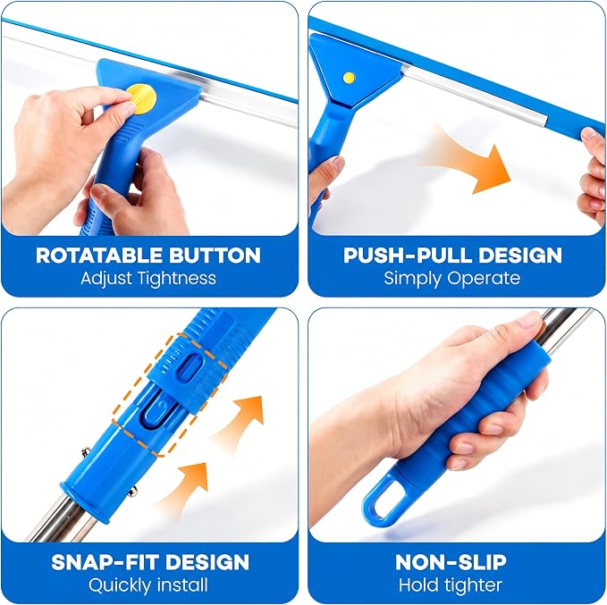 ALOTIKI 9Pcs Window Cleaning Kit with 3 Gal Cleaning Bucket & 81" Squeegee | Professional Window Washing Kit with Extension Pole, Squeegee and Scrubber, Window Cleaner Tool for Shower Glass & Commercial