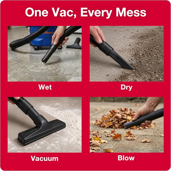 Koblenz WD-9 L212 Wet Dry Vacuum Cleaner, 9 Gallon, 5.0 PHP | 3-in-1 Suction & Blower, Big Vacuum Cleaners for Home, Heavy Duty Shop Vac, CLICK-N-LOCK Hose, Swivel Casters, Black/Blue