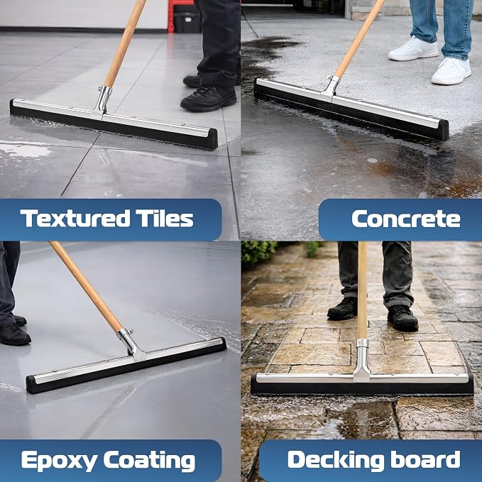 Uneven Surface Floor Squeegee 22’’, Double Foam Blade Garage Squeegee, Taper Pole Connection - Handle Sold Separately for Tiles, Concrete and Asphalt