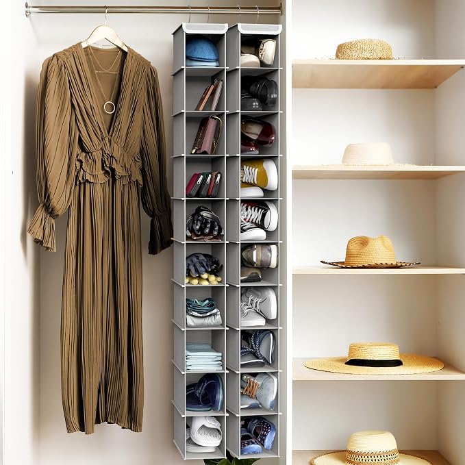 Simple Houseware 2 Pack 10 Shelves Hanging Shoe Organizer, Gray | Dual Metal Hooks, Holds Up to 20 lbs, for Narrow Space