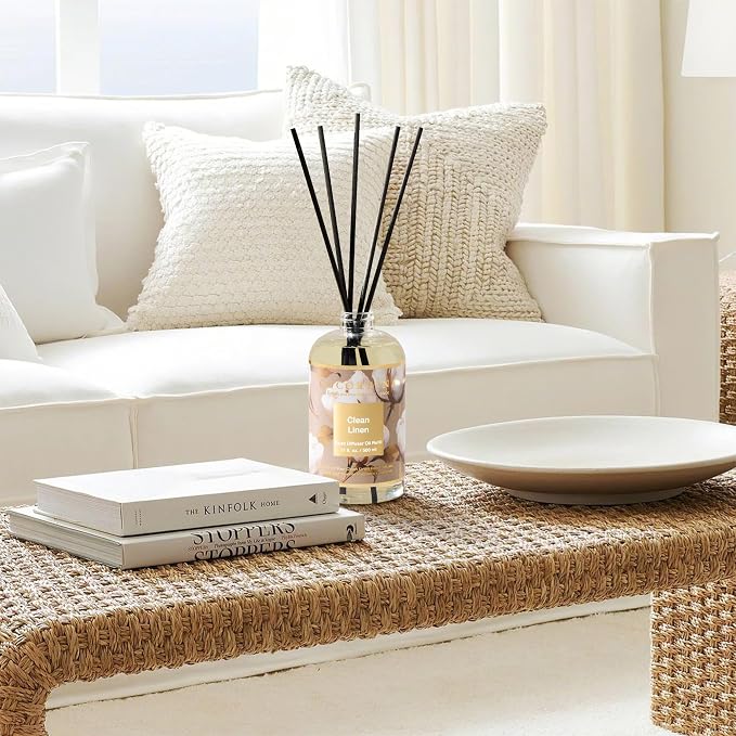 Reed Diffuser Refill Clean Linen 17oz (500ml) with 8 Rattan Sticks - Premium Long-Lasting Scented Oil, Home Fragrance for Bedroom, Bathroom Home Decor