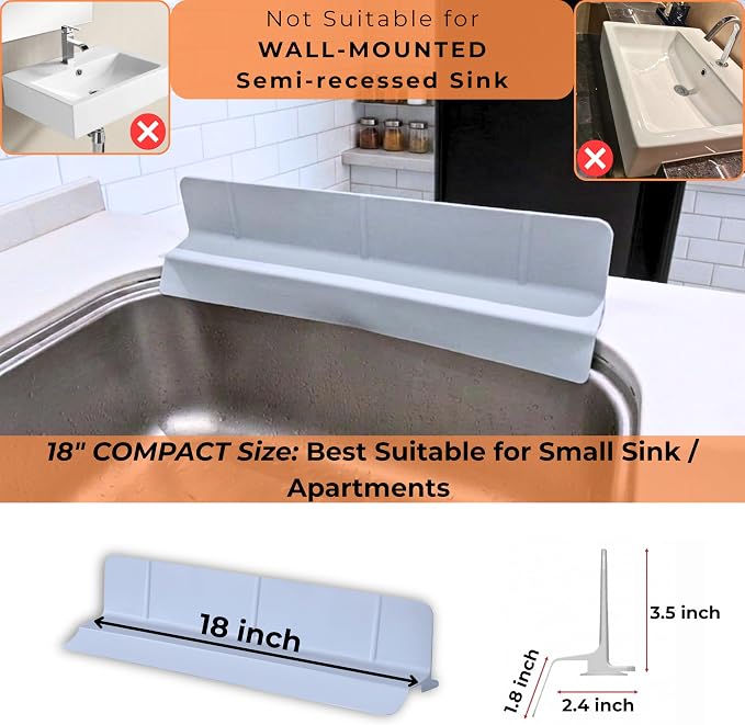 MessOut Sink Splash Guard | Premium Korean Silicone | 3 Practical Sizes for Maximum Coverage |Solution for Mess Free Dish-washing | Super Strong Suction to nearly all Shelf-tops.