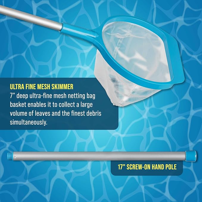 U.S. Pool Supply Spa, Hot Tub, Pool Hand Leaf Skimmer Net, 27" Long with Pole - Deep Ultra Fine Mesh Netting, Handheld Pool Cleaning Net, Clean The Finest Debris, Leaves, Ponds - Small Above Ground