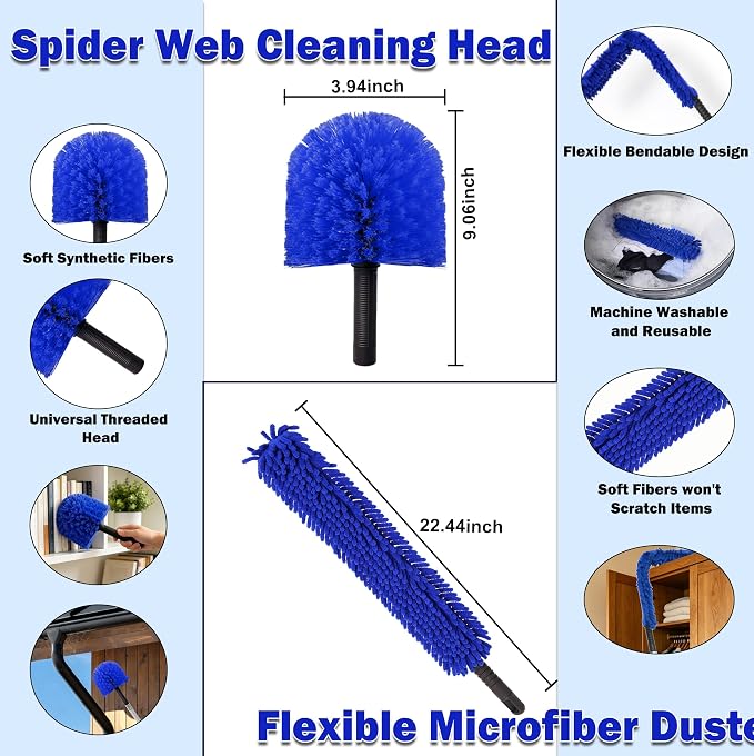 30FT Reach Solar Panel Cleaning Brush Kit with 5-24FT Telescoping Pole, 40FT Hose, 20" Water Fed Brush, Soap Dispenser, Cobweb Duster, Squeegee & High Ceiling Duster for Roof, RV, Gutter, Boat, Deck
