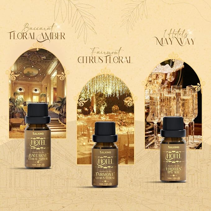 SALKING Essential Oil Diffuser with Luxury Hotel Fragrance Oil Set, 100ml Small Ultrasonic Aromatherapy Diffuser, Auto Shut-Off, Warm White Light, Cool Mist Humidifier for Home & Office
