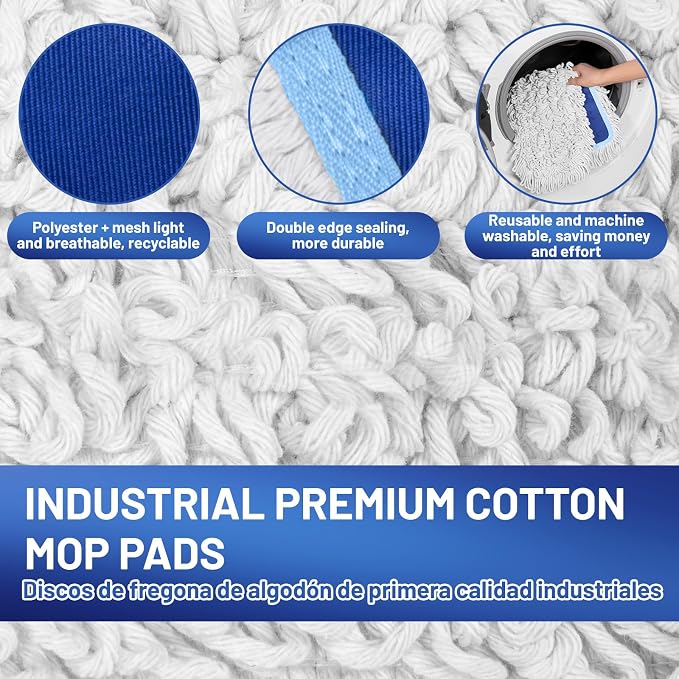 36" Commercial Dust Mop: Dust Broom for Hardwood Floors Cleaning | 2 Pcs Cotton Mop Pads, 59" Long Handle, Heavy Duty Frame, Industrial Professional Cleaning Supplies, Blue