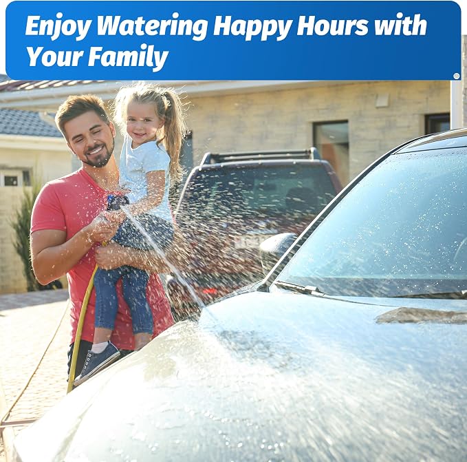 AUTOMAN-Garden-Hose-Nozzle,ABS Water Spray Nozzle with Heavy Duty 7 Adjustable Watering Patterns,Slip Resistant for Watering Plants,Lawn& Garden,Washing Cars,Cleaning,Showering Pets - Blue