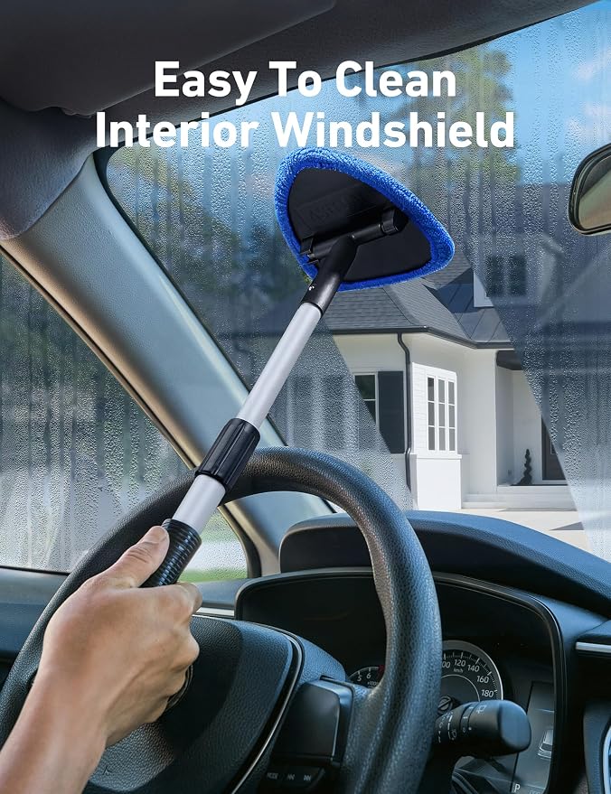 AstroAI 32" Ultra-Long Windshield Cleaner Tool, Car Interior Window Detailing Cleaning Kit with Extendable Handle and 4 Upgraded Reusable Microfiber Pads, Auto Glass Wiper Brush Kit for Car&Home, Blue